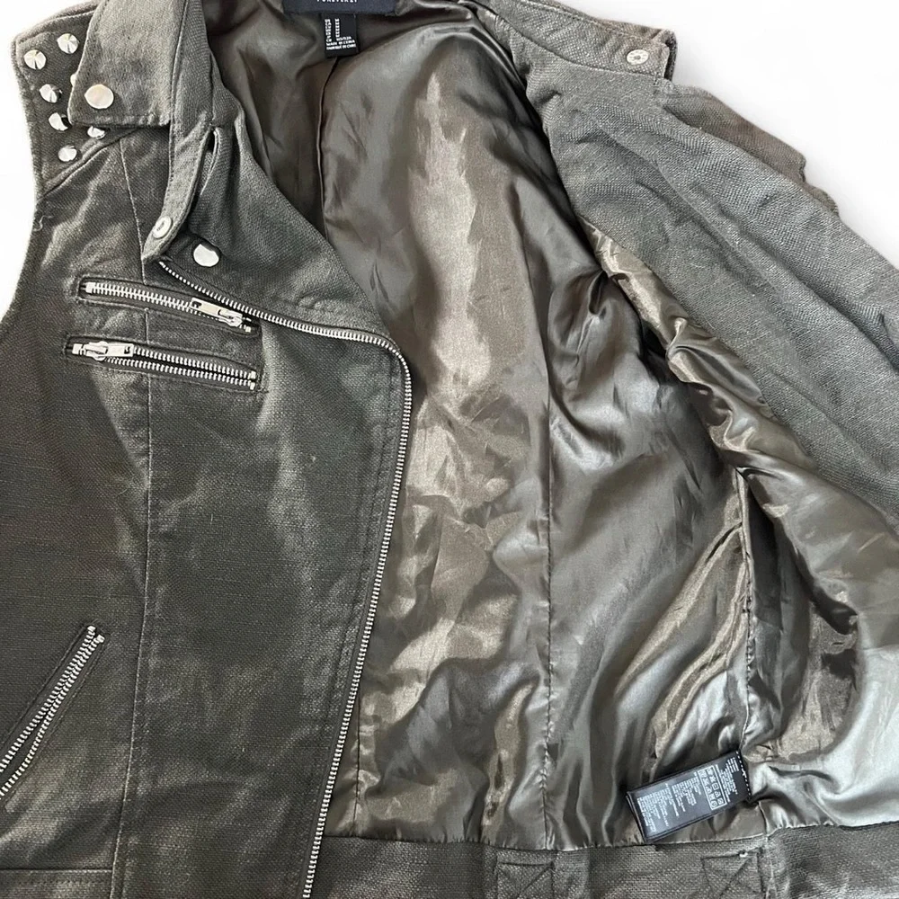Forever21 Studded Denim Blend Women’s Vest in a muted olive green M - Picture 4 of 6